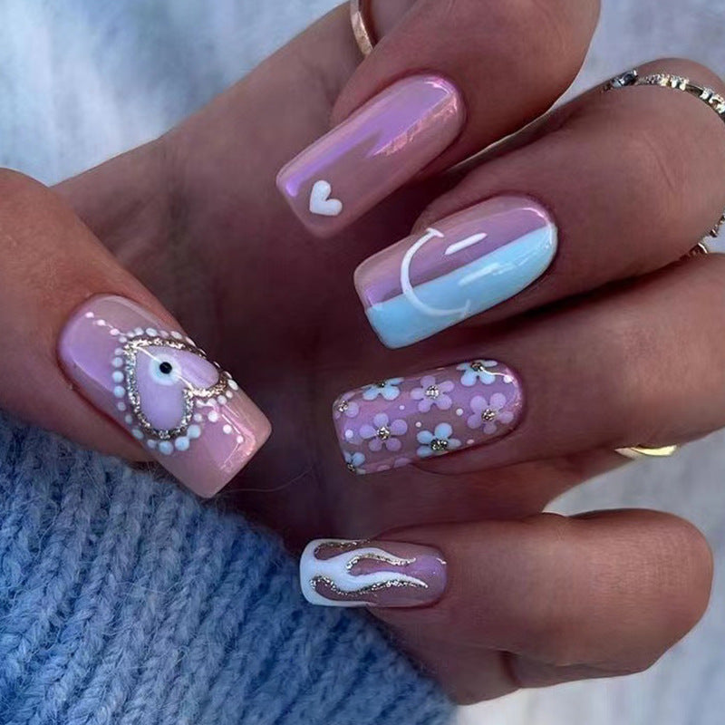 Flame and Bloom Mix glitter press-on nails