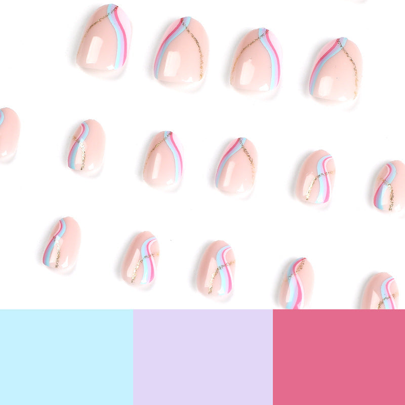 Pastel Wave Gold short press-on nails