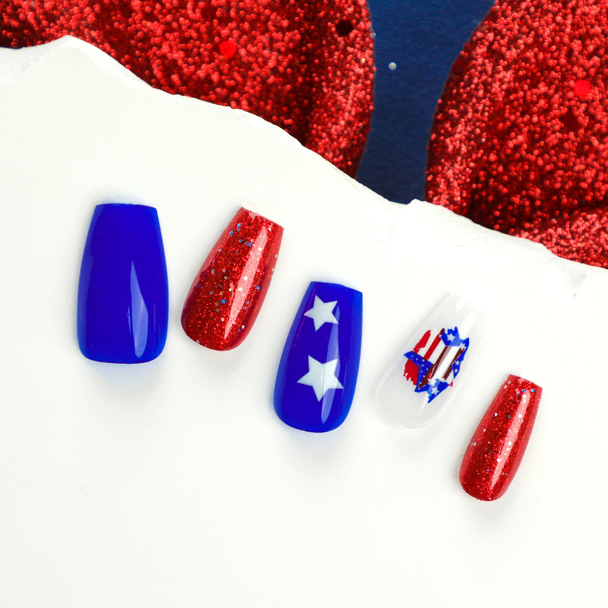 Stars & Stripes Ballet patriotic press-on nails