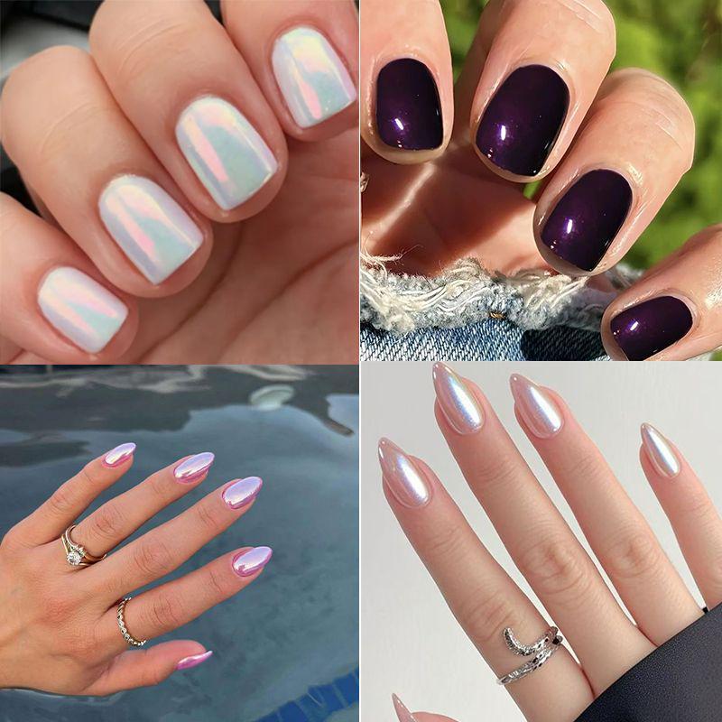 Pearl Chrome Glow iridescent press-on nails