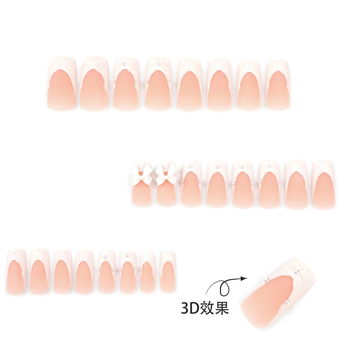 White 3D Blossom French square press-on nails