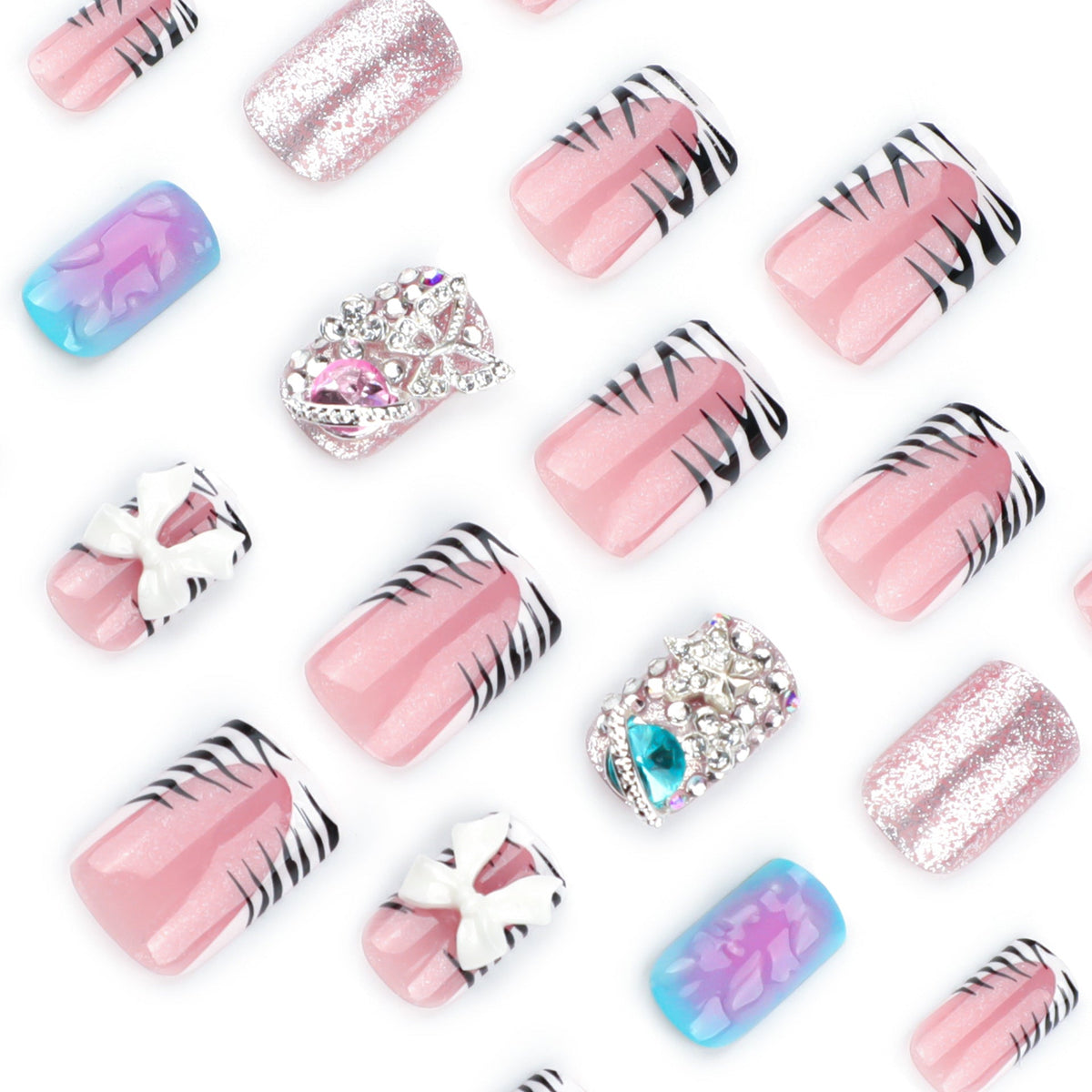 Zebra Flash French short square press-on nails, alternate view 3