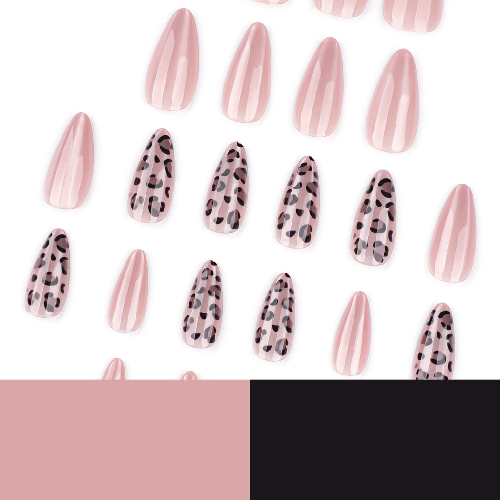 Leopard Cat Eye short almond press-on nails