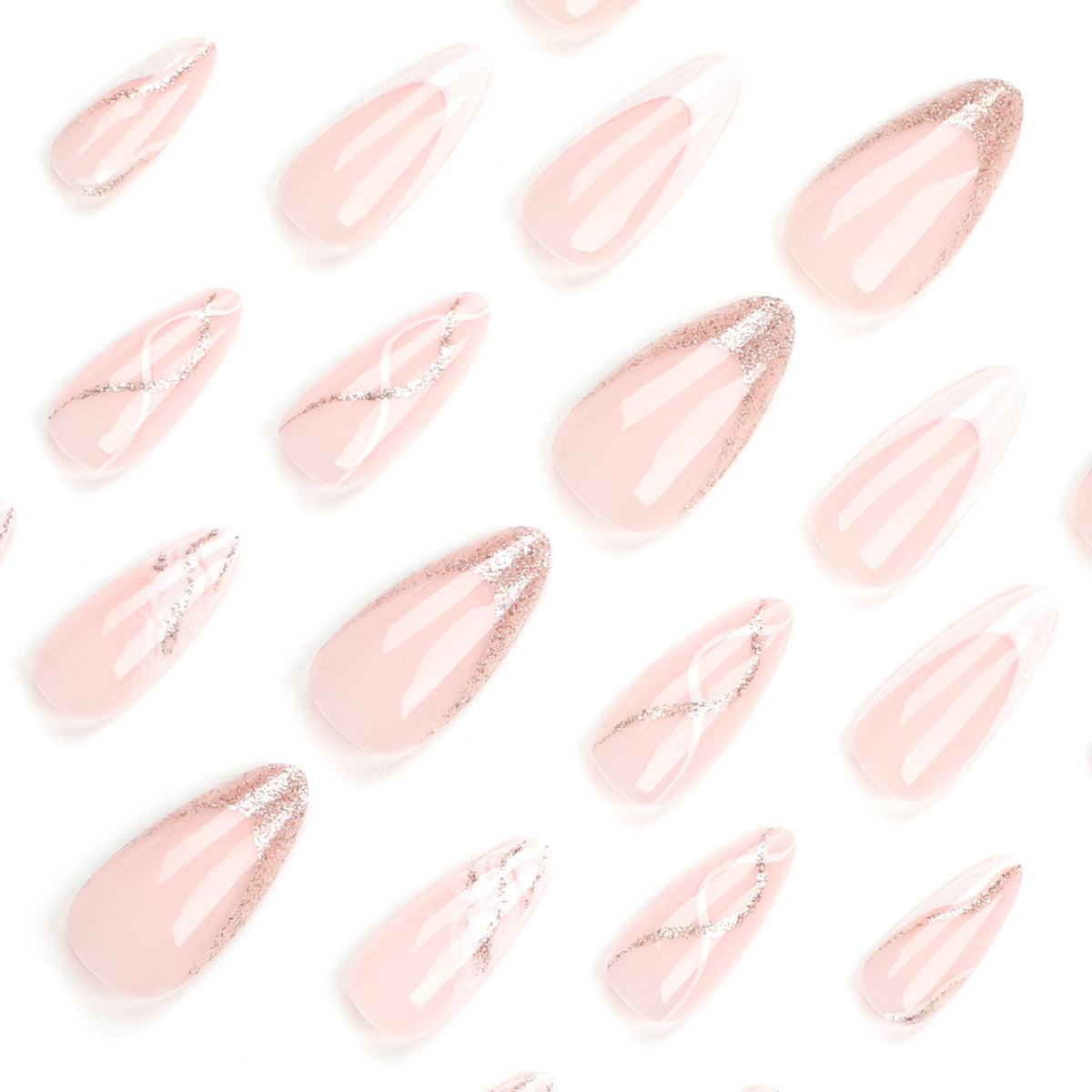 Blush Marble Glow almond press-on nails