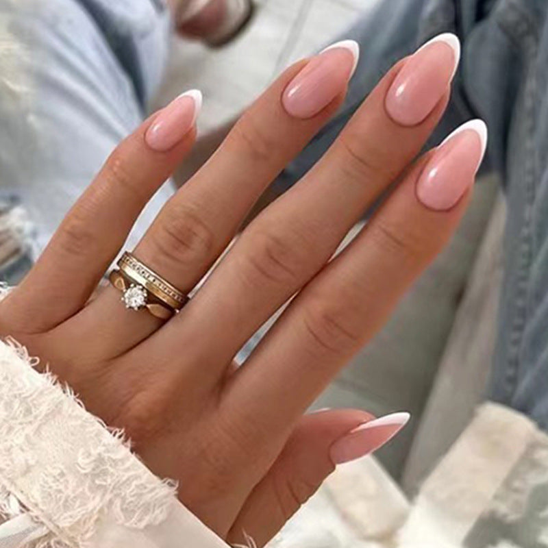Clean White French short almond press-on nails
