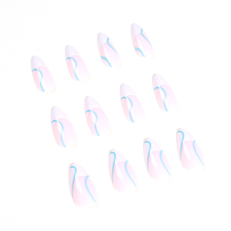 Clean White French long almond press-on nails