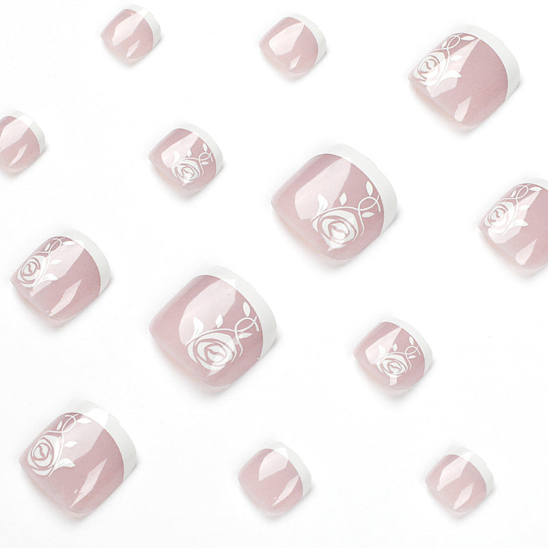 Rose French press-on toenails