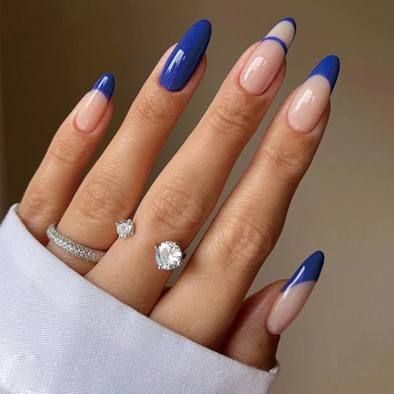 Blue French Minimal press-on nails