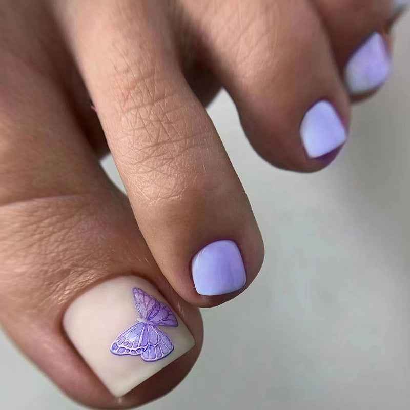 Purple Butterfly 24-piece press-on toenail set