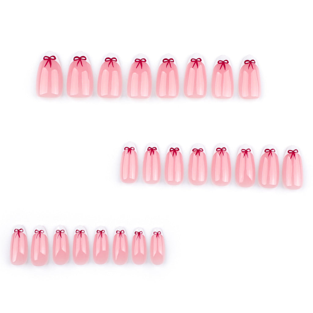 Burgundy Bow French white French press-on nails