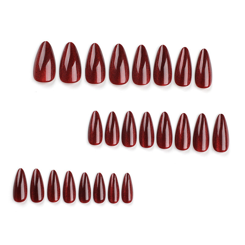 Valentine Ruby Cat Eye almond press-on nails, alternate view 2