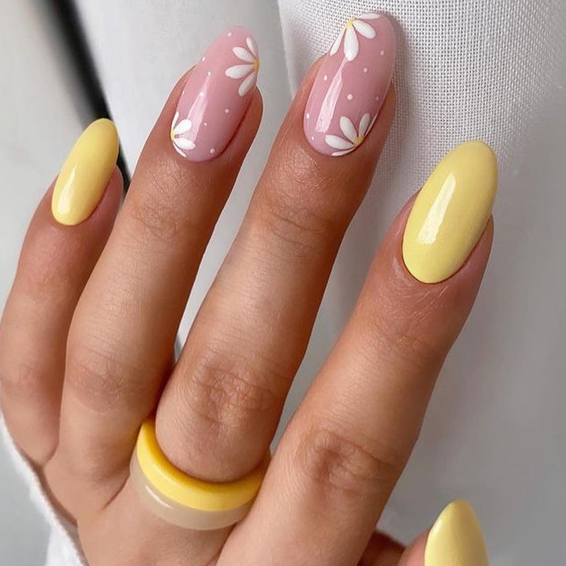 Blush Blossom Almond short floral press-on nails