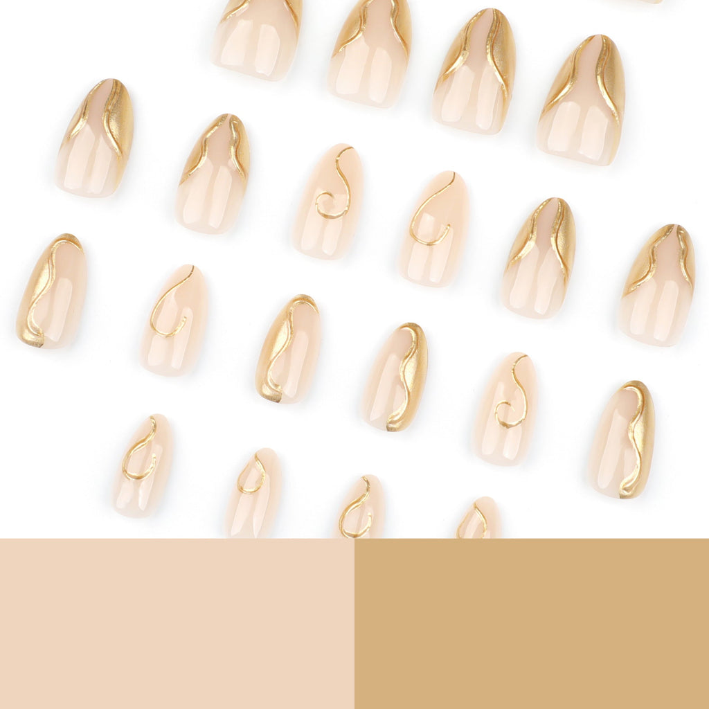 Gilded Abstract Almond 3D gold short almond press-on nails