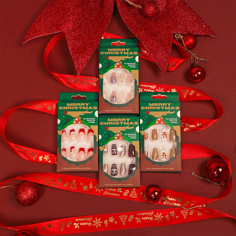 Holiday French Christmas press-on nails