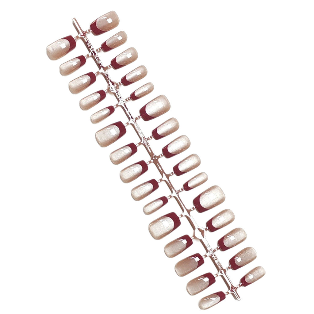 Ruby Cat Eye French medium almond 30-piece press-on nail set