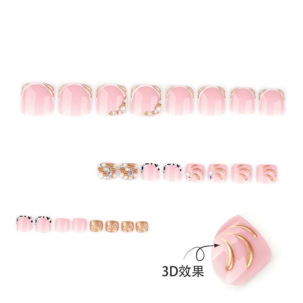 Nude Gold Rhinestone press-on toenails