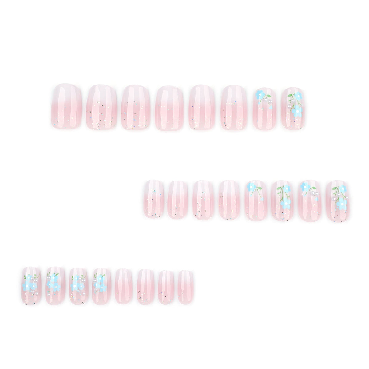 Blue Blossom Fade short square press-on nails