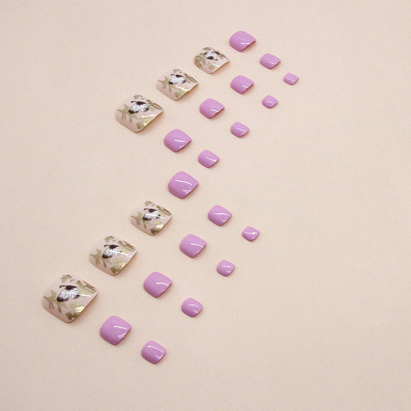 Pink Butterfly Gold press-on toenails