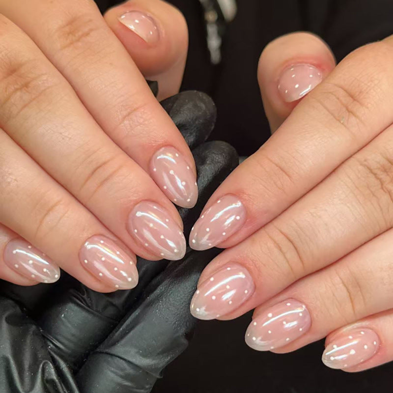 White Dot Flash short pointed press-on nails