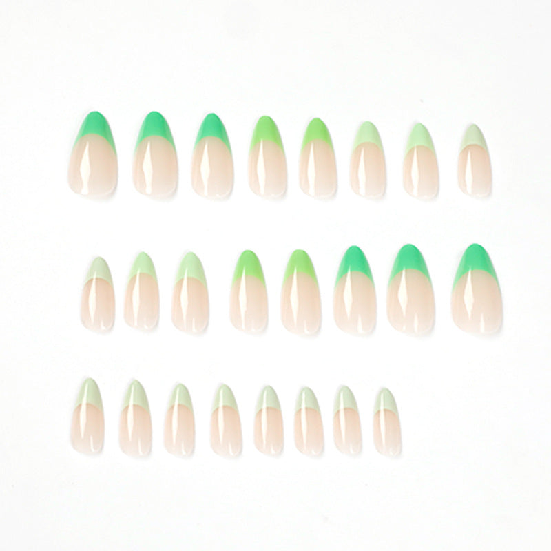 Green French medium press-on nails