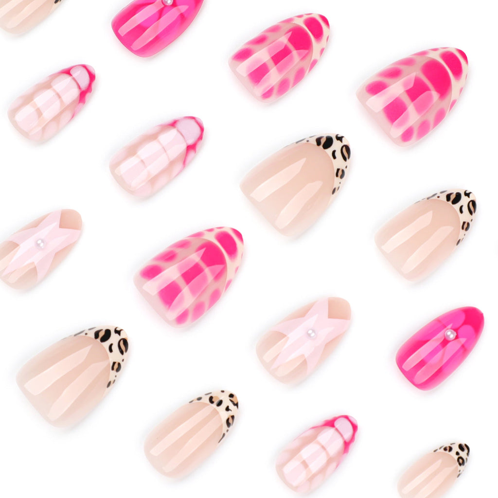 Rose Star Bloom short almond press-on nails