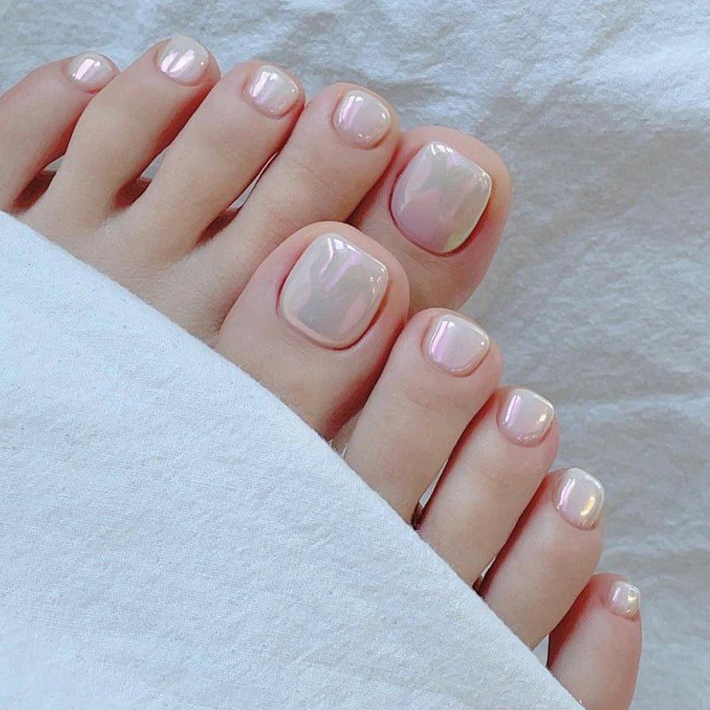 Warm Aurora white press-on toenails