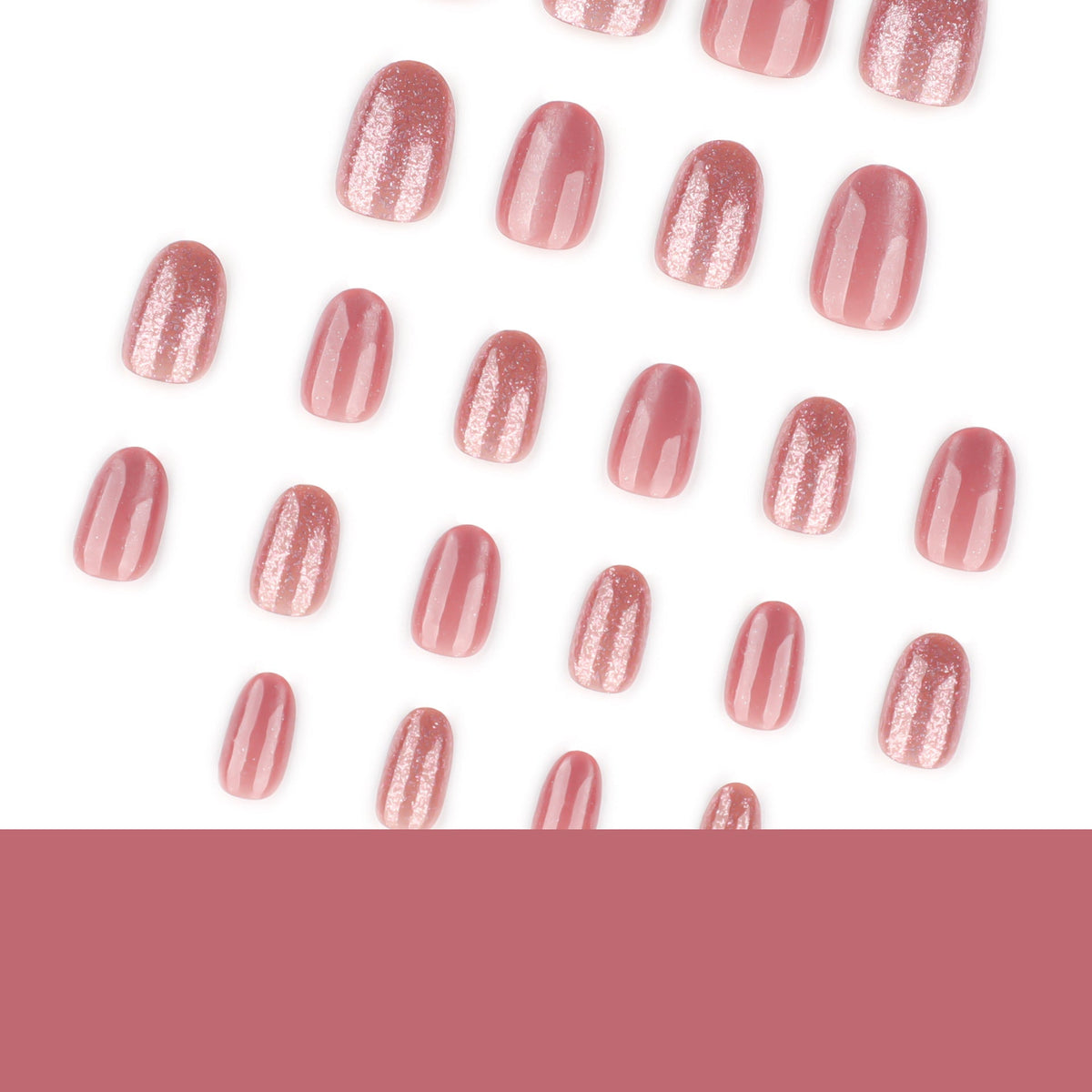 Blush Cat Eye Sparkle short round press-on nails