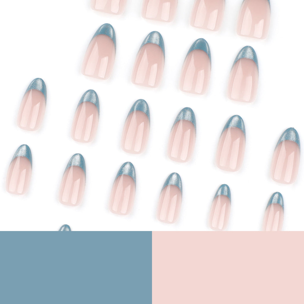 Emerald Cat Eye French almond press-on nails