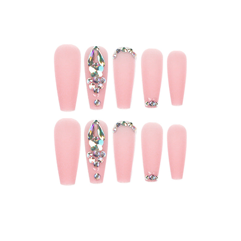 Blush Rhinestone Ballet extra long matte press-on nails