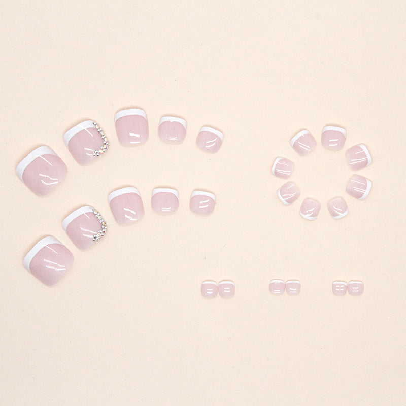 Crystal French white press-on toenails