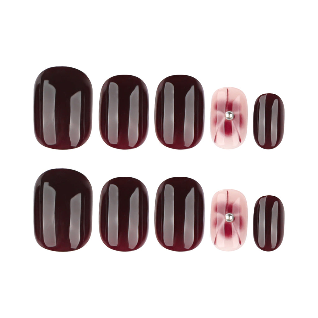 Burgundy Bloom floral press-on nails
