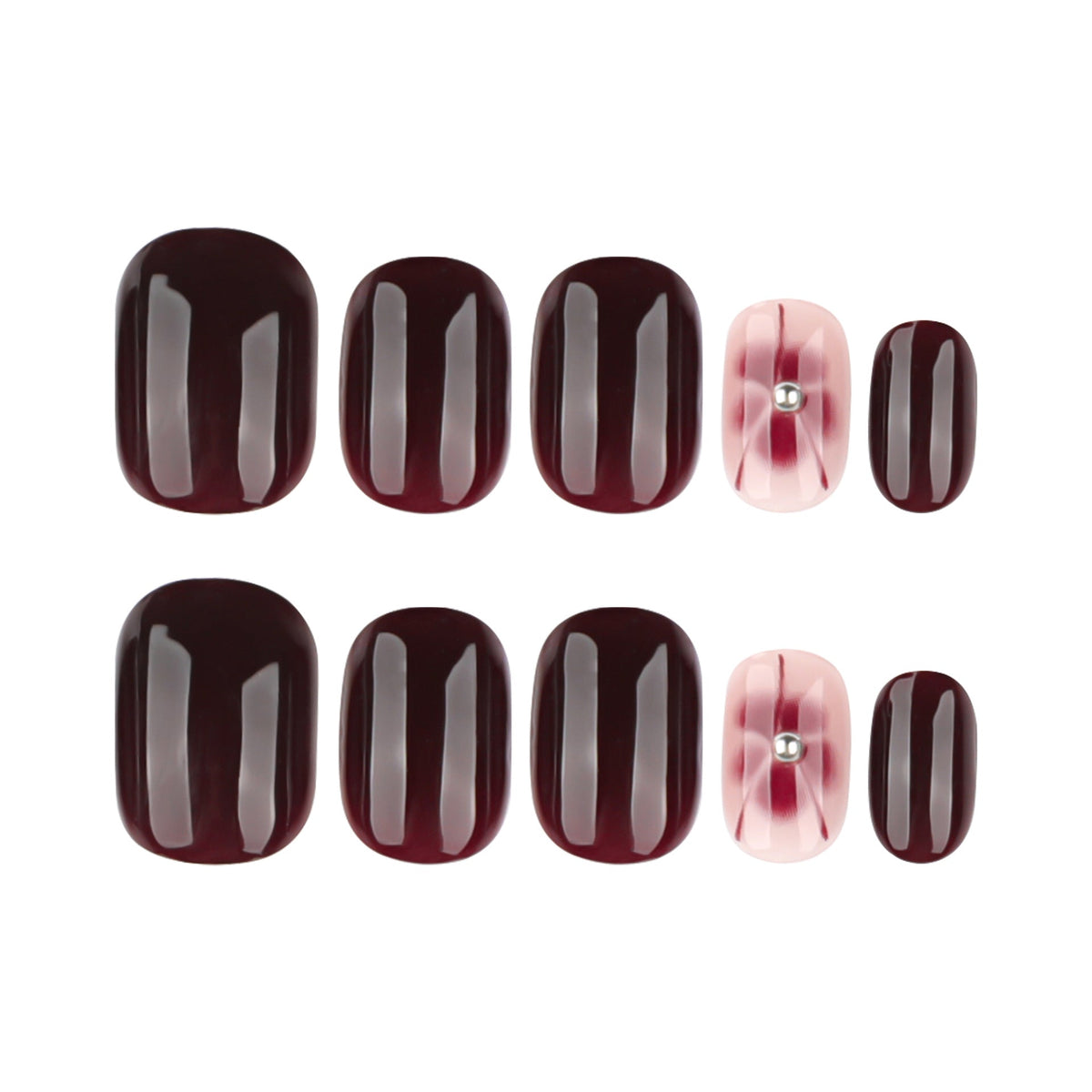 Burgundy Bloom floral press-on nails