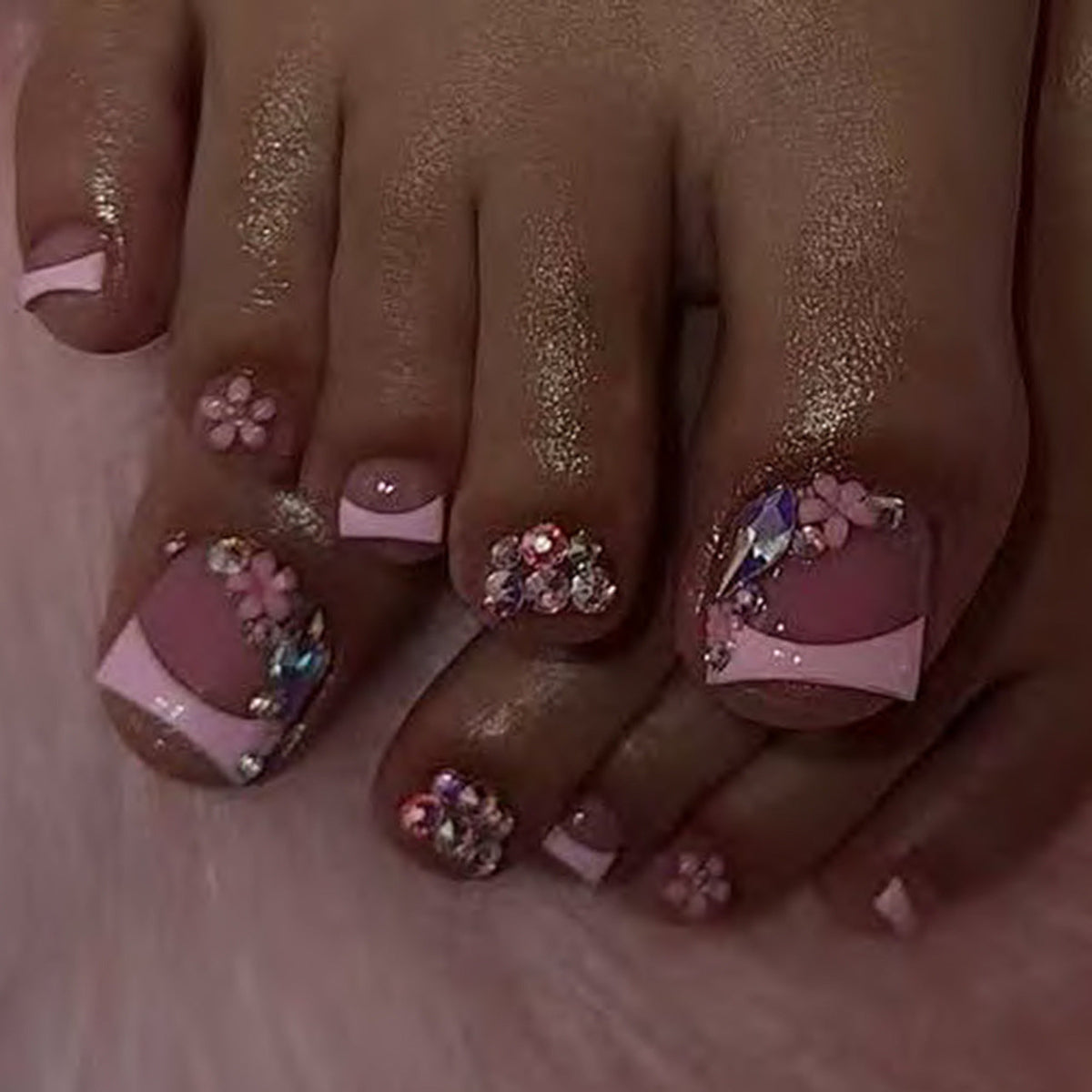 Nude Gold Rhinestone press-on toenails