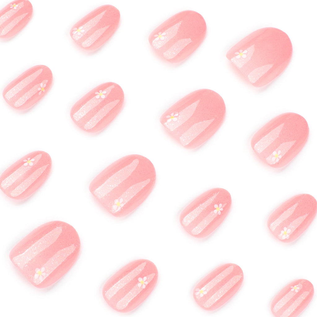Sparkling Bloom short round press-on nails