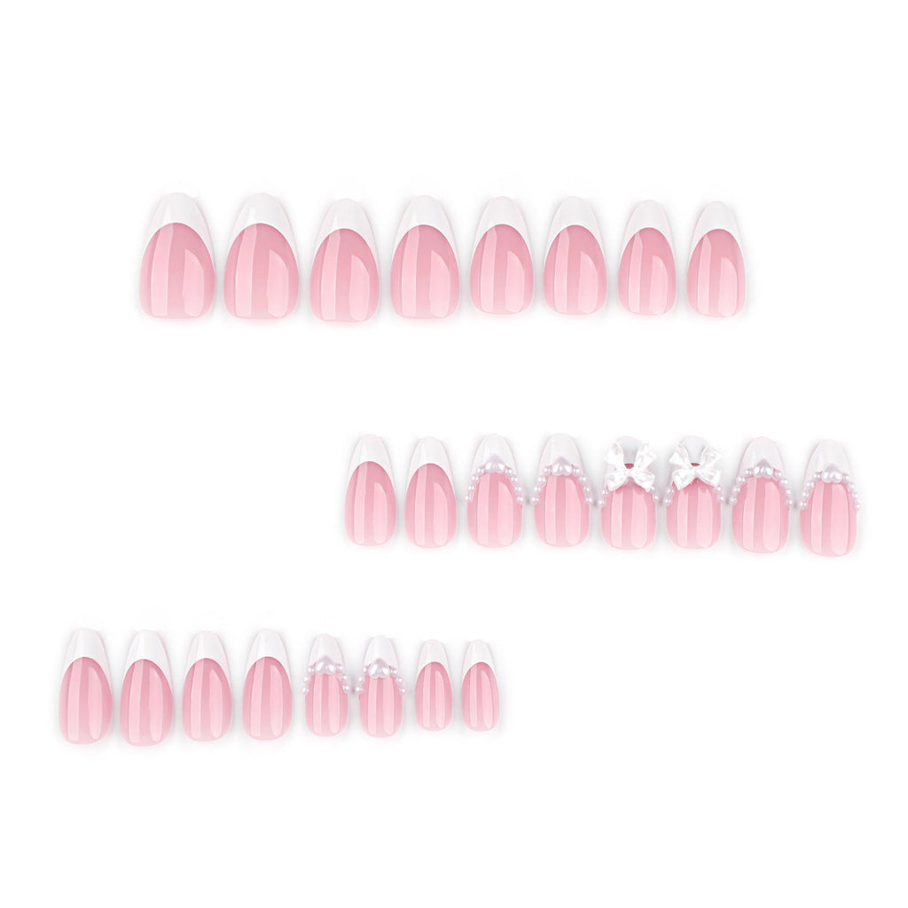 Pink Bow French almond press-on nails
