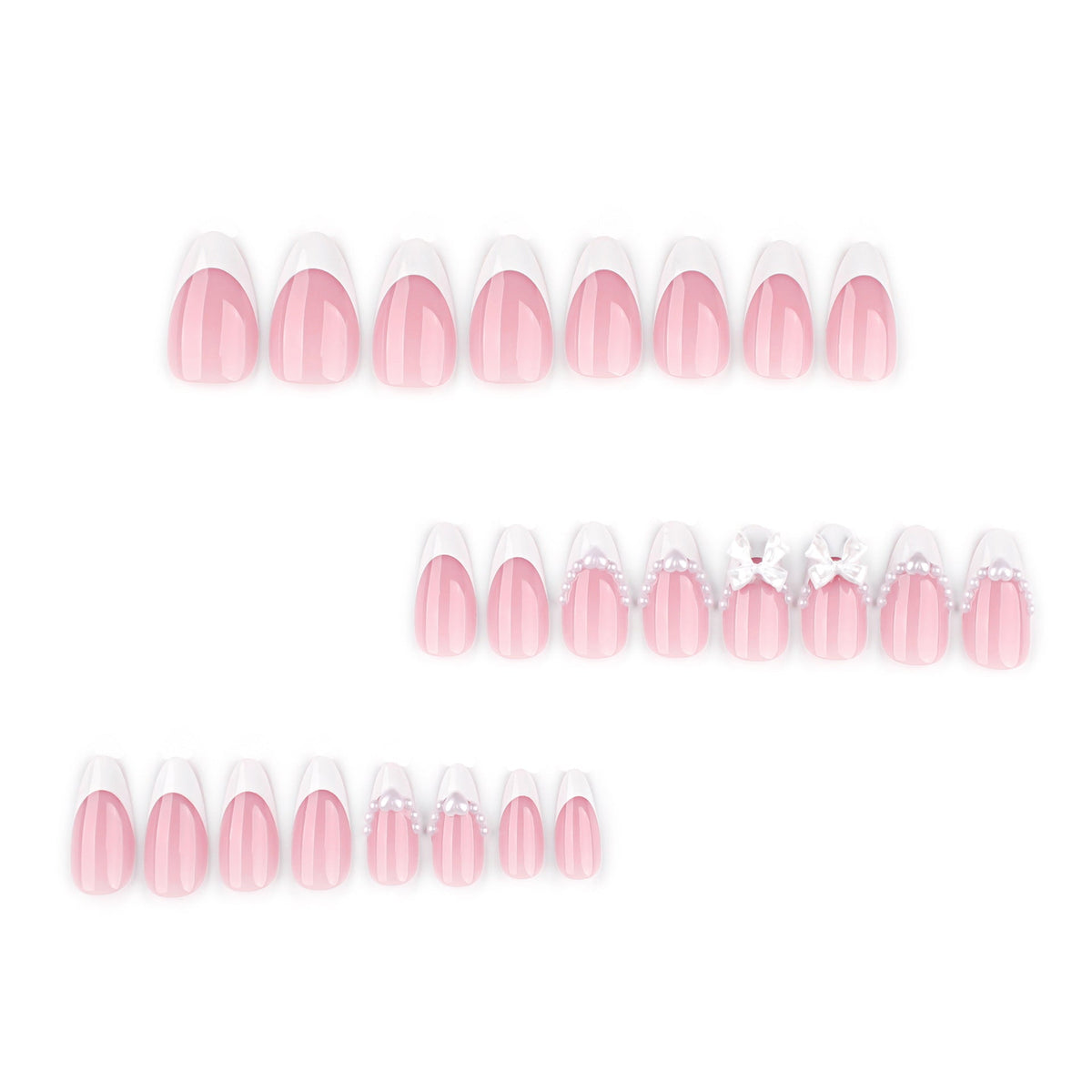 Pink Bow French almond press-on nails
