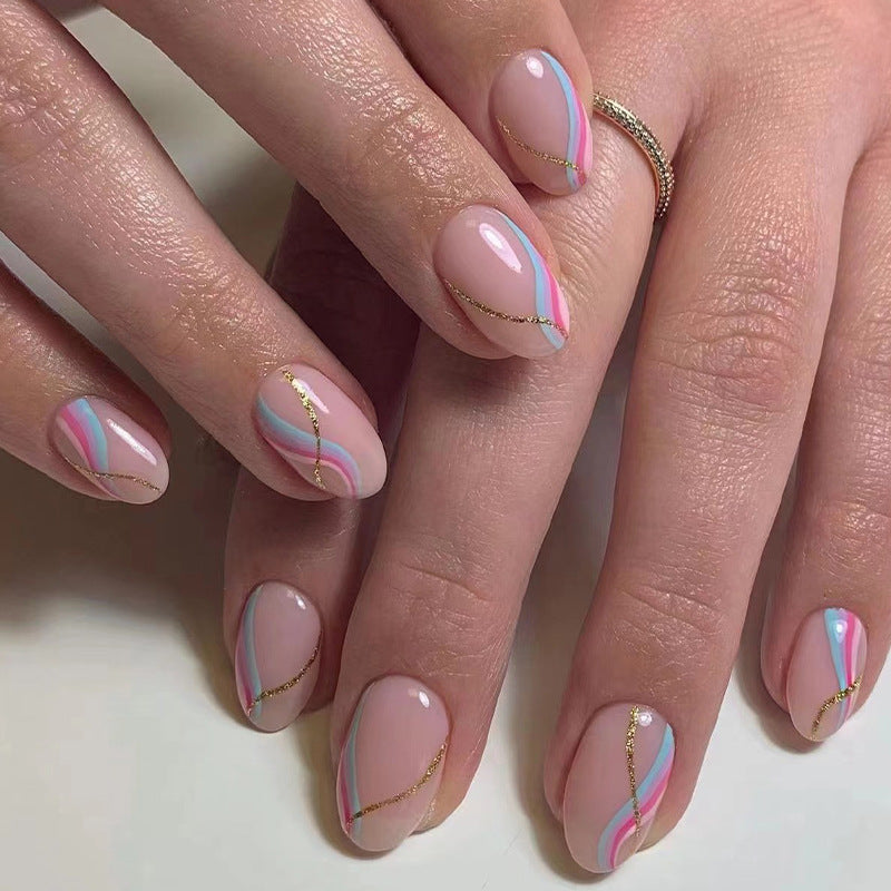 Pastel Wave Gold short press-on nails