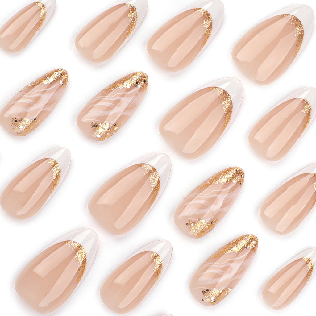 Gilded French white and gold glitter press-on nails