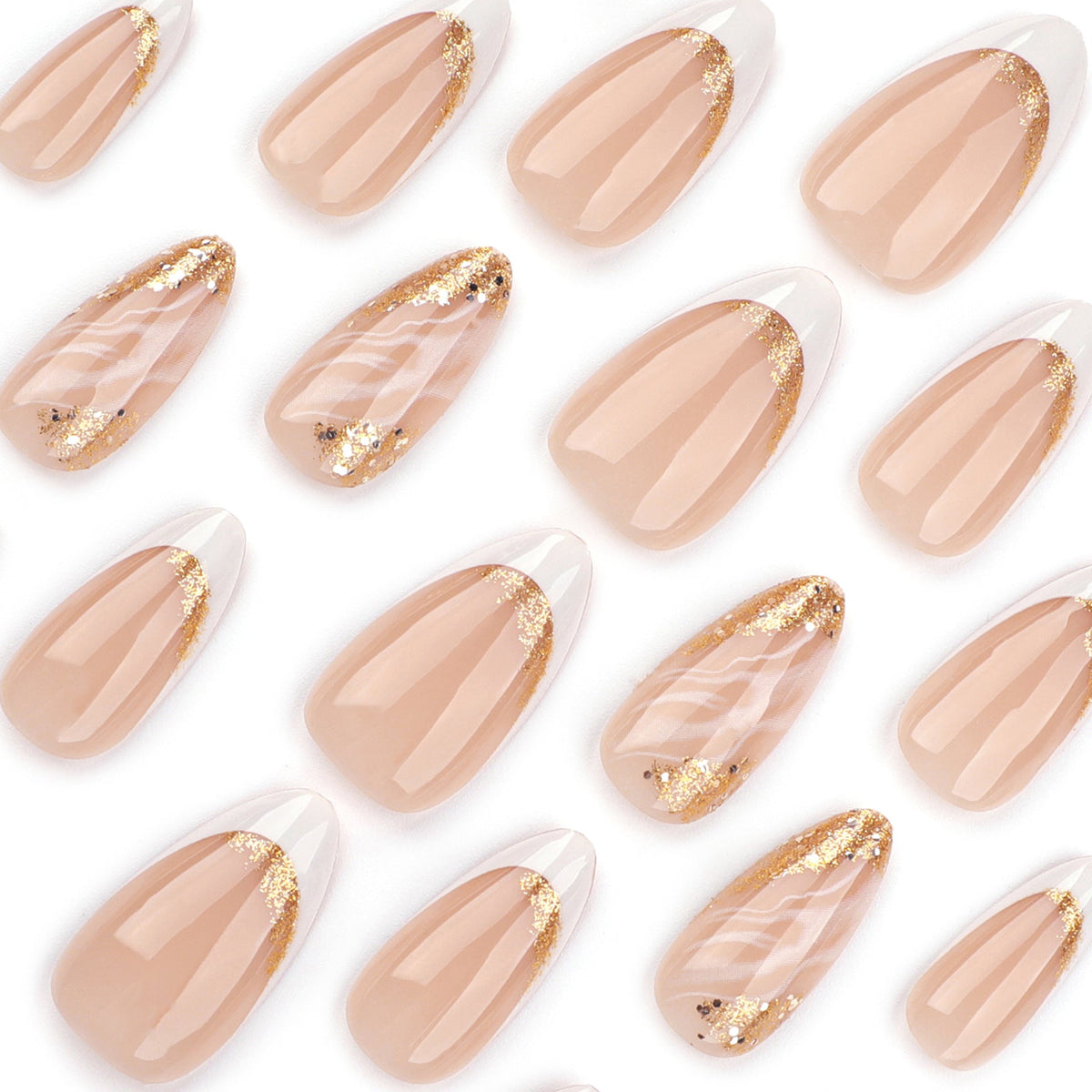 Gilded French white and gold glitter press-on nails