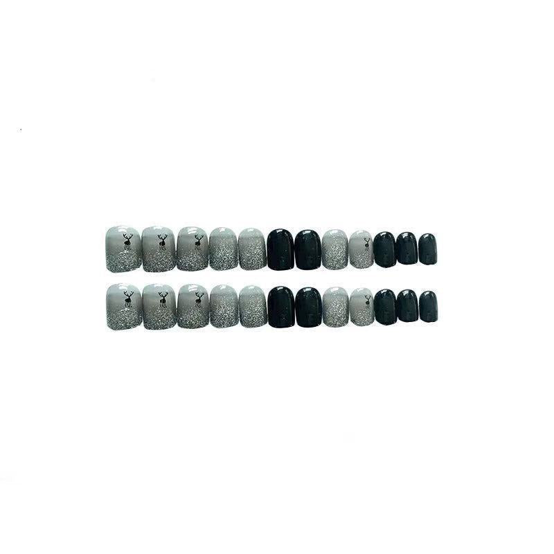 Silver Snow glitter short round press-on nails