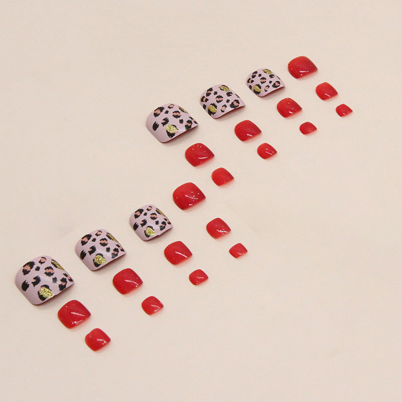 Burgundy Wild sparkling leopard 24-piece press-on toenail set