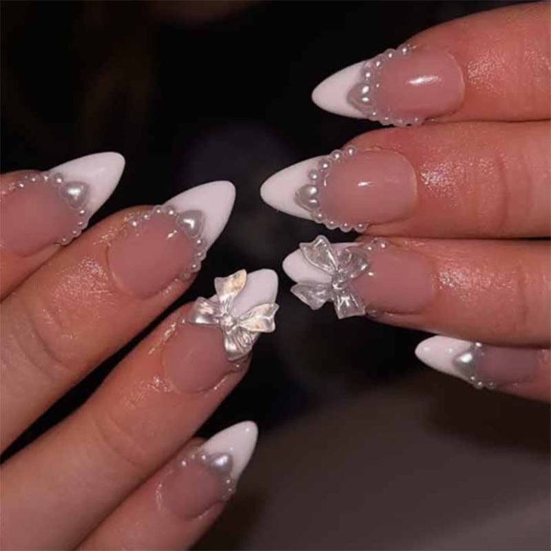 Pink Bow French almond press-on nails
