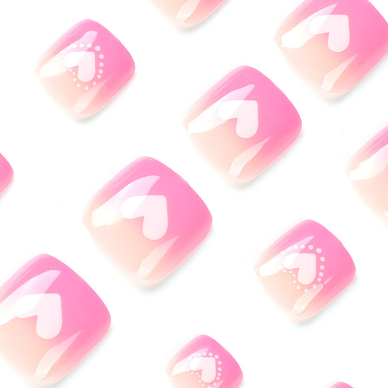 Blush Heart Fade short press-on toenails