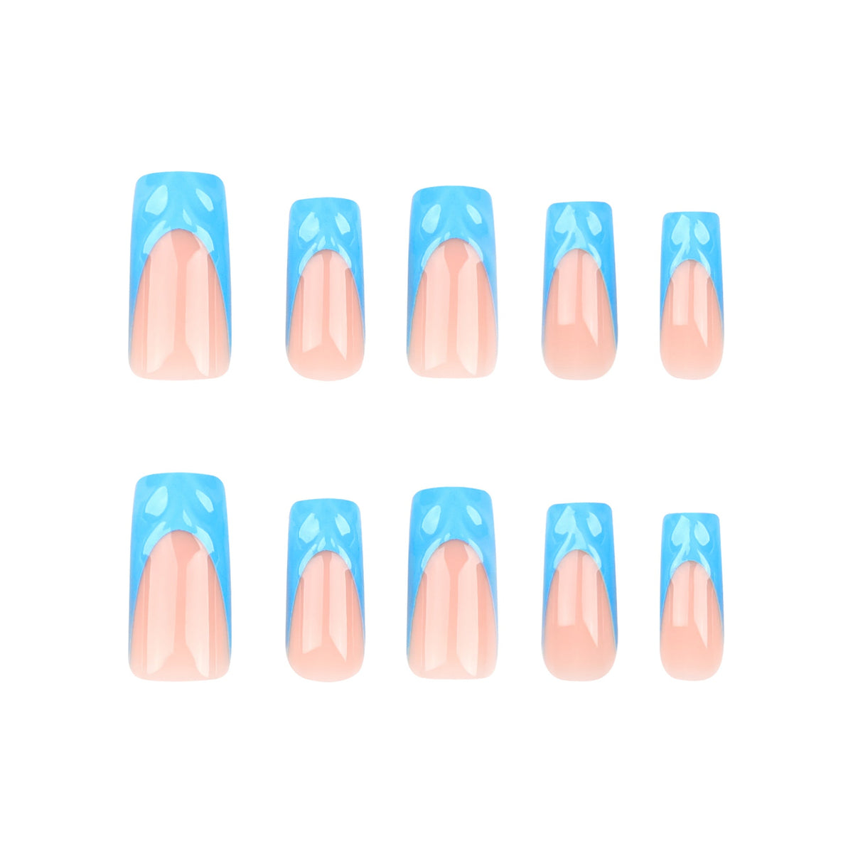 Blue Sculpted French 3D press-on nails