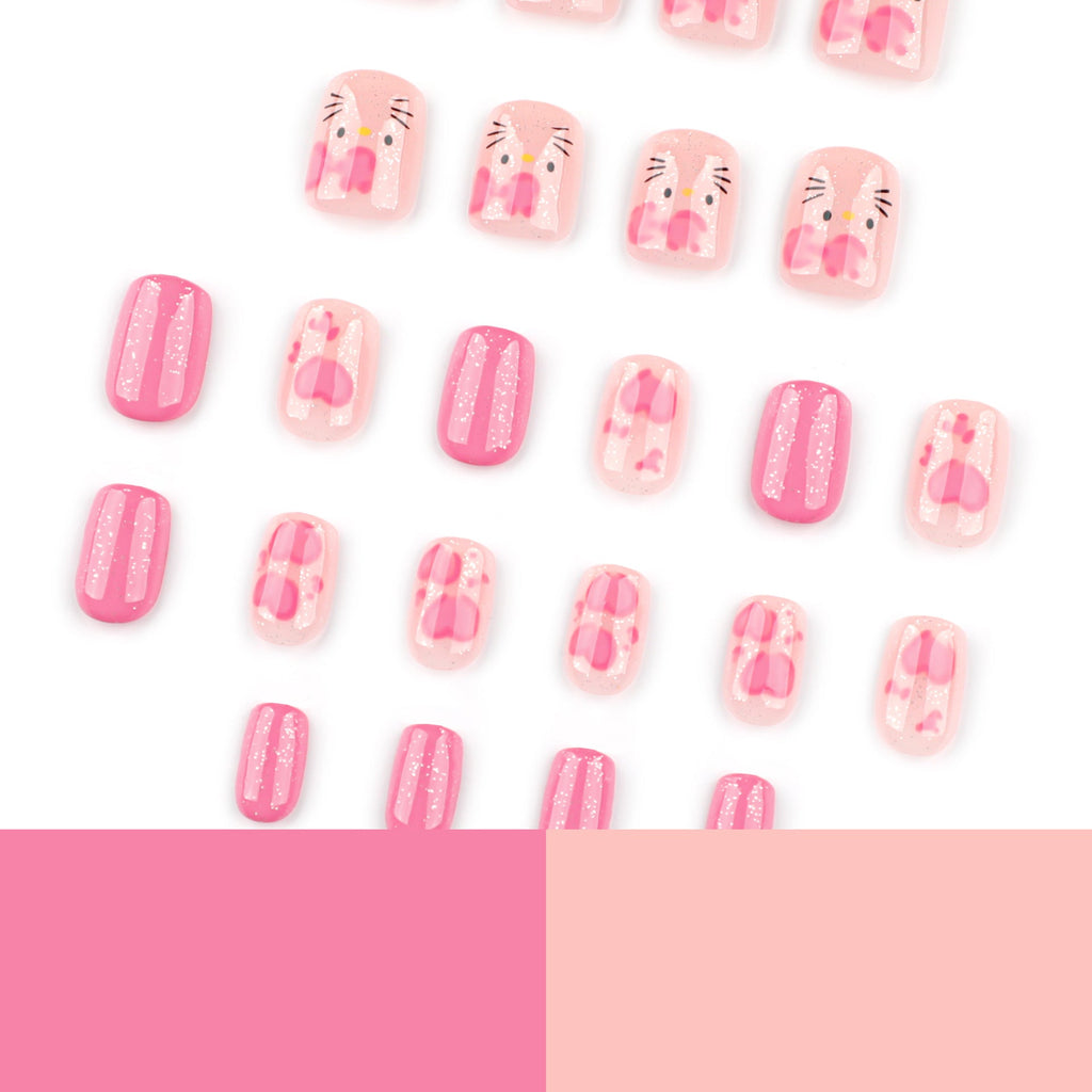 Pink Bow short square press-on nails