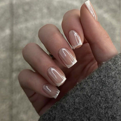Bare French Shine nude and white press-on nails