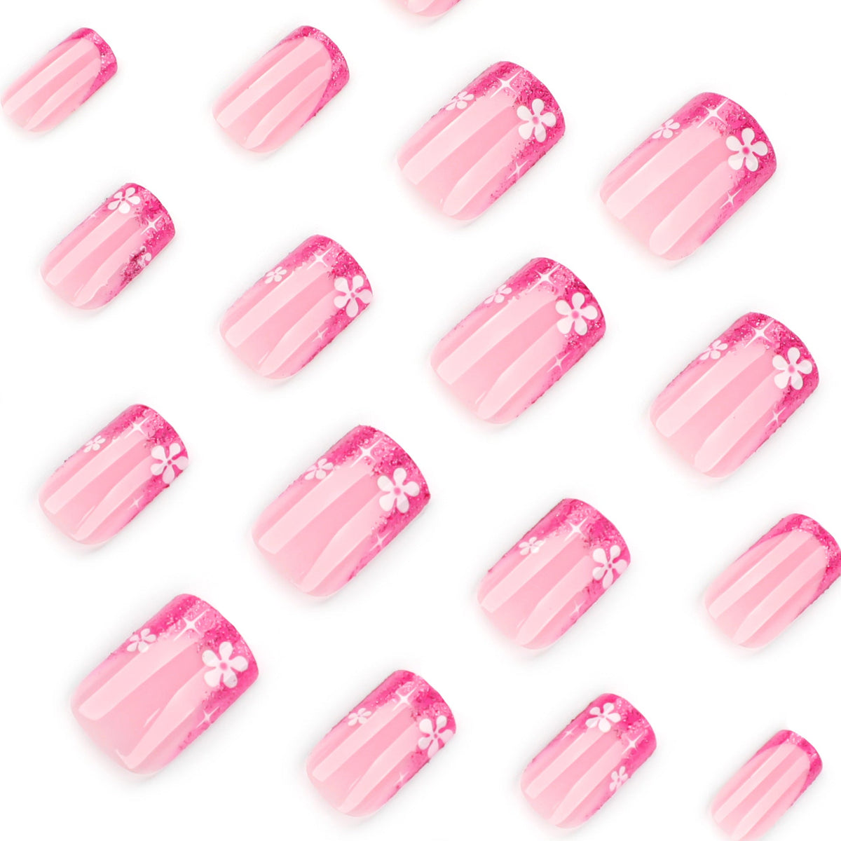 Rose Glitter French short square press-on nails