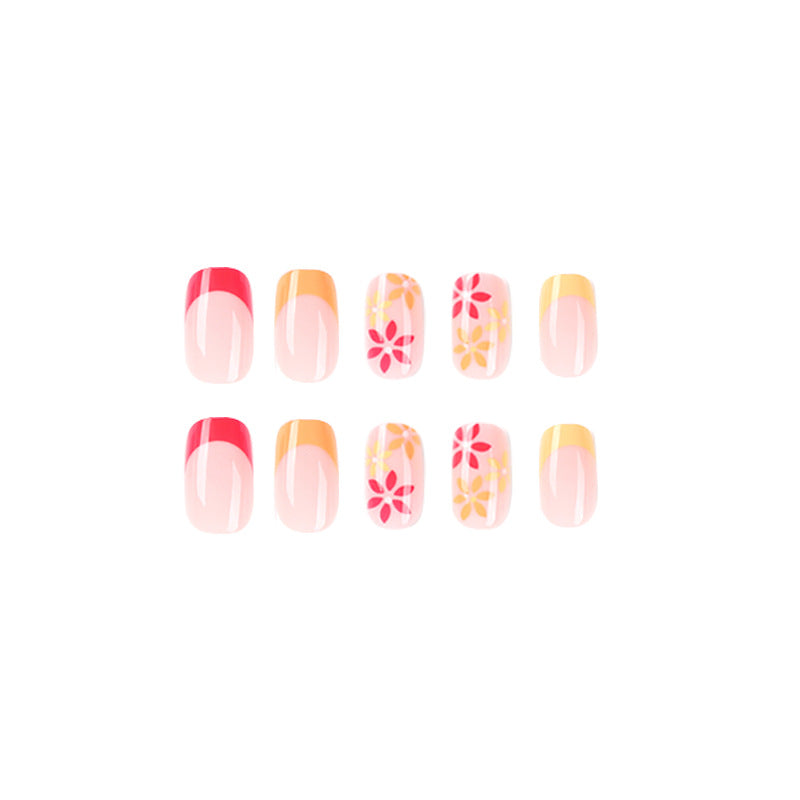 Tricolor Blossom French floral press-on nails, alternate view 5