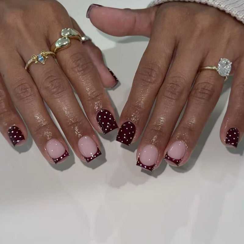 Merlot Dot short square wine red press-on nails