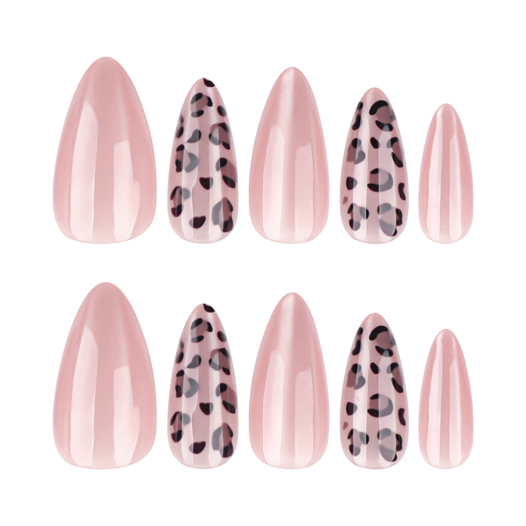 Leopard Cat Eye short almond press-on nails